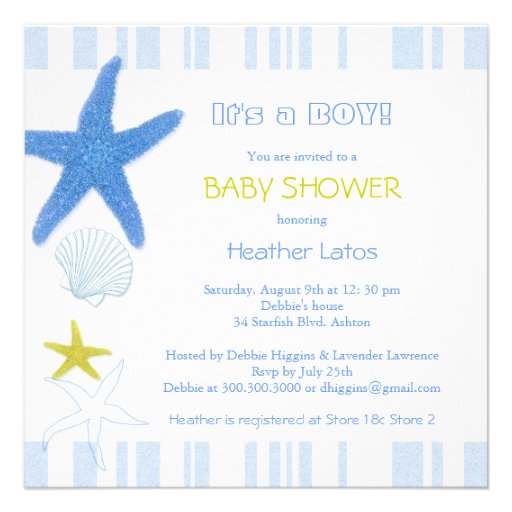 Nautical Starfish Baby Boy Baby Shower Invitations