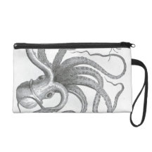 Nautical steampunk octopus vintage book drawing wristlet clutches
