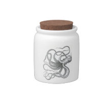 Nautical steampunk octopus Vintage book drawing Candy Jars