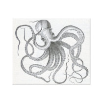 Nautical steampunk octopus vintage book drawing canvas prints