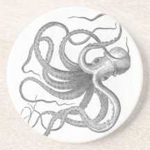 Nautical steampunk octopus Vintage book drawing Beverage Coaster