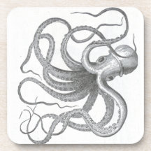 Nautical steampunk octopus Vintage book drawing Beverage Coasters