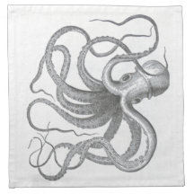 Nautical steampunk octopus Vintage book drawing Cloth Napkin