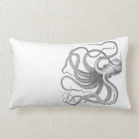 Nautical steampunk octopus Vintage book drawing Pillow