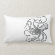 Nautical steampunk octopus Vintage book drawing Pillow