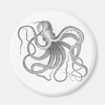Nautical steampunk octopus vintage design fridge magnet