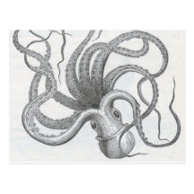 Nautical steampunk octopus vintage design postcards