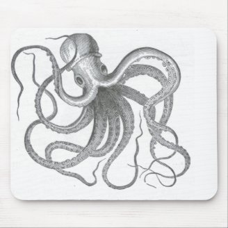 Nautical steampunk octopus vintage design sci fi mouse pad