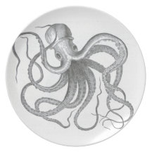 Nautical steampunk octopus vintage drawing dish party plates