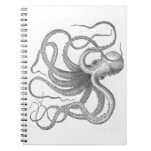 Nautical steampunk octopus vintage drawing spiral note books