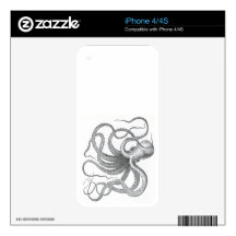 Nautical steampunk octopus vintage drawing iPhone 4S skin