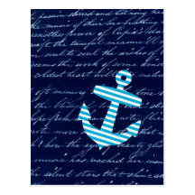 Nautical Stripe anchor handwriting design Postcard