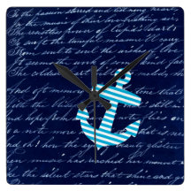 Nautical Striped blue anchor clock