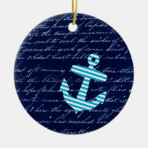 Nautical Striped blue anchor ornament
