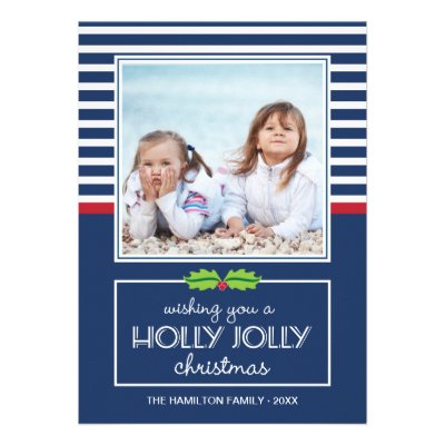 Nautical Stripes Holly Jolly Christmas Flat Card