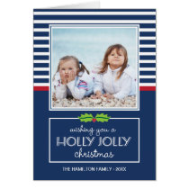 Nautical Stripes Holly Jolly Christmas Folded Card