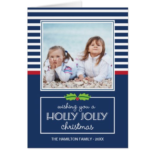 Nautical Stripes Holly Jolly Christmas Folded Card