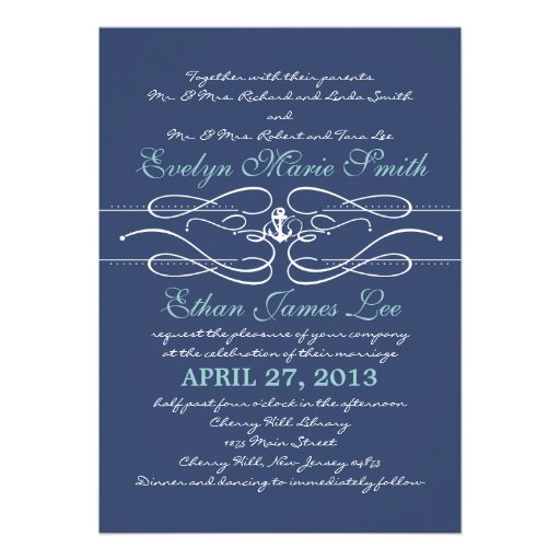 Nautical Swirl Wedding Invitation in Navy