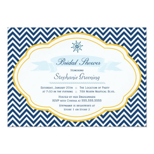 Nautical theme navy gold bridal shower invitation | Zazzle