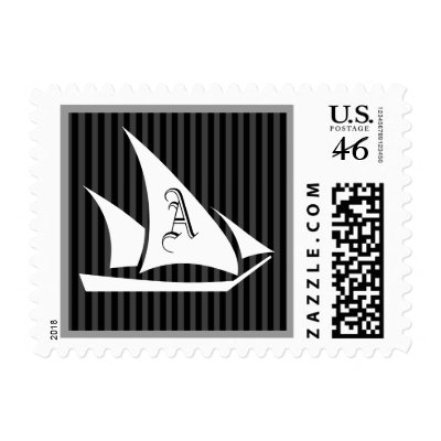 Nautical Theme Sailboat Monograms Stamps Monograms Wedding Invitations 