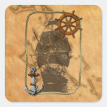 Nautical Vintage Ship And Map Square Sticker