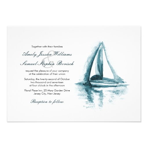 Nautical Watercolor Boat Wedding Invitation