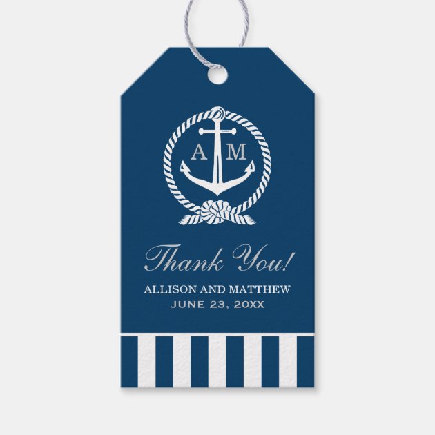 Nautical Wedding Favor Tags | Anchor Monogram Pack Of Gift Tags