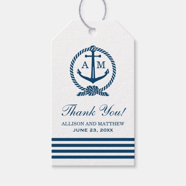 Nautical Wedding Favor Tags | Anchor Monogram Pack Of Gift Tags 1/3