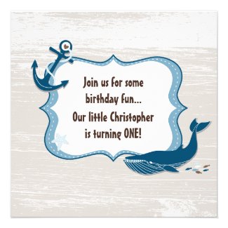 Nautical Whale 1st Birthday Invitations for Boys