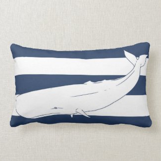 Nautical Whale Blue Stripe Lumbar Pillow