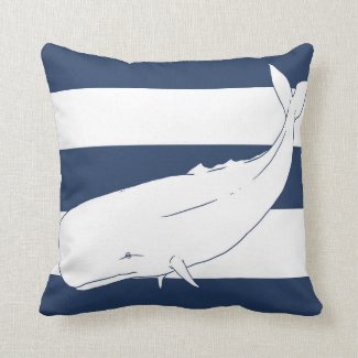 Nautical Whale Blue Stripe Throw Pillow