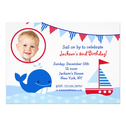 Nautical Whale Photo Birthday Party Invitations