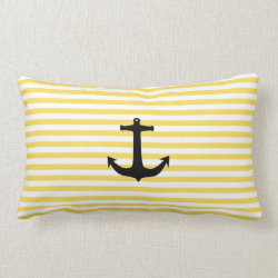 Nautical Yellow Stripe With Anchor Throw Pillow