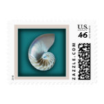 Nautilus shell on teal postage