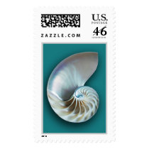 Nautilus shell vertical teal postage