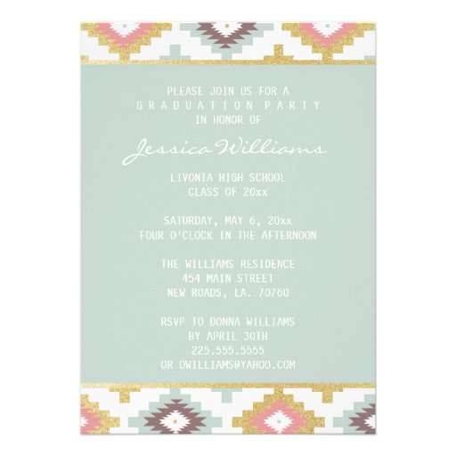 Navajo Gold Glitter Tribal Graduation Invitations