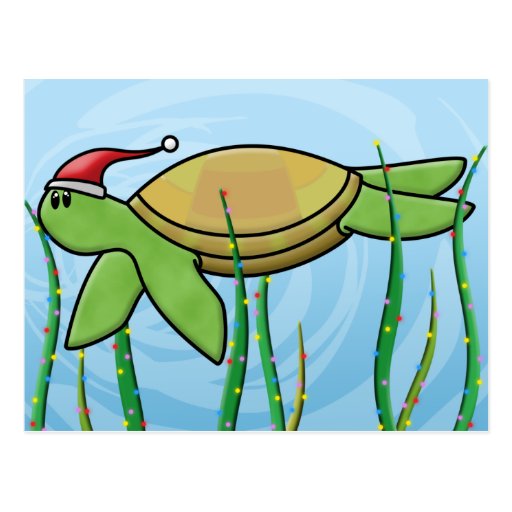 Navidad de la tortuga de mar verde de Kawaii Tarjetas Postales