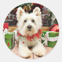 Navidad - montaña del oeste Terrier - polo Etiquetas Redondas