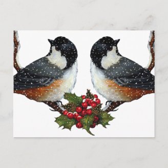 Navidad: Pájaros: Pares mullidos del Chickadee Tarjetas Postales