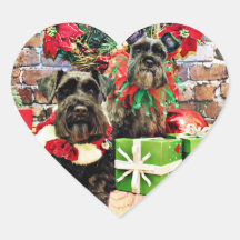 Navidad - Schnauzer - Fergie y Fenway Pegatinas De Corazon