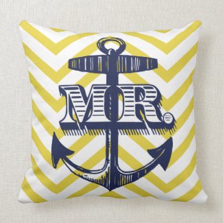 Navy Anchor Mr Groom Zig Zag Pattern Bride Pillow