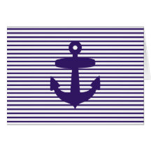 Navy Anchor with Blue Breton Stripes Greeting Cards
