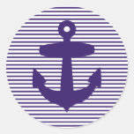 Navy Anchor with Blue Sailor Stripes Round Stickers
