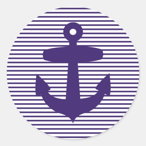 Navy Anchor with Blue Sailor Stripes Round Stickers