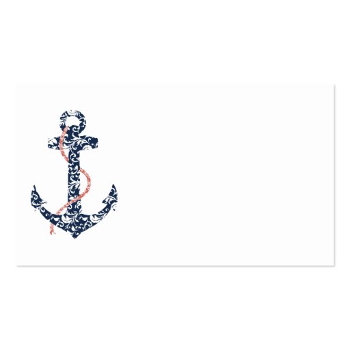 Navy and Coral Anchor Beach Vacation Business Card (back side)