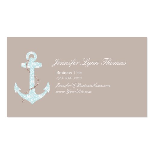 Navy and Coral Anchor Beach Vacation Business Card Templates (front side)