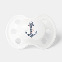 Navy and Coral Anchor Beach Wedding Baby Pacifiers