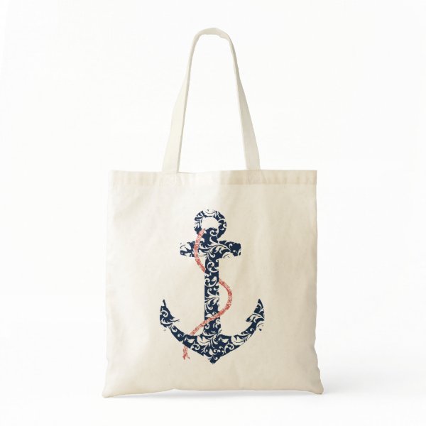 Navy and Coral Anchor Beach Wedding Canvas Bags