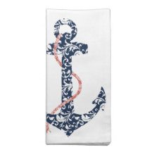Navy and Coral Anchor Beach Wedding Cloth Napkins