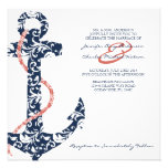 Navy and Coral Anchor Beach Wedding Invitation